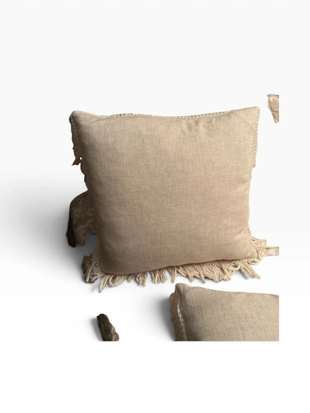 Down Filled Neutral Fringe Decorative Throw Pillow Set - Beige
